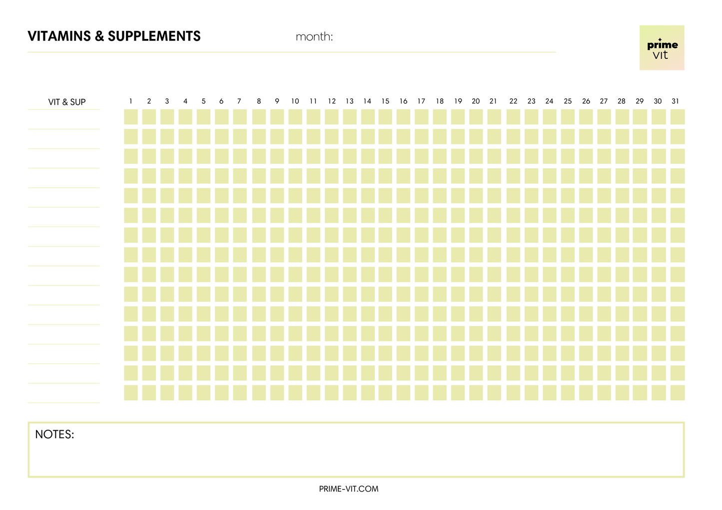 Monthly vitamins planner A4