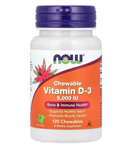 NOW Foods, Chewable Vitamin D-3, Mint, 5,000 IU, 120 Chewables