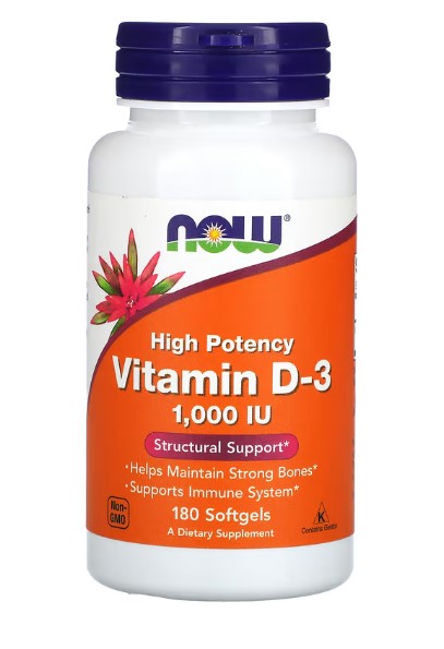 NOW Foods, Vitamin D-3, High Potency, 1,000 IU, 180 Softgels