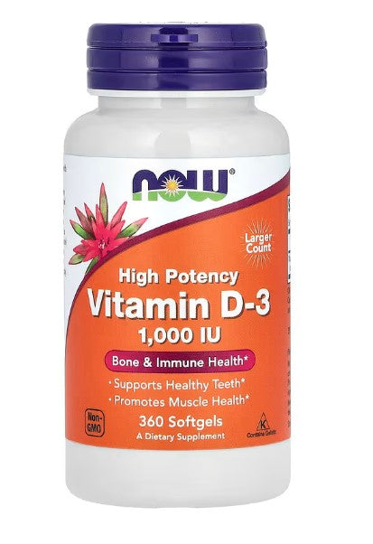 NOW Foods, Vitamin D-3, High Potency, 1,000 IU, 360 Softgels