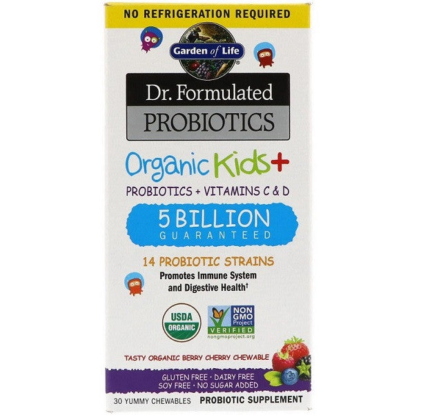 Dr. Formulated Probiotics, Organic Kids +, Tasty Organic Strawberry Banana, 30 Yummy Chewables